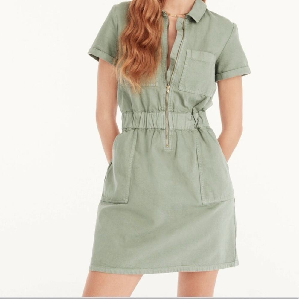 J. Crew Sage Green Short-Sleeve Mini Dress